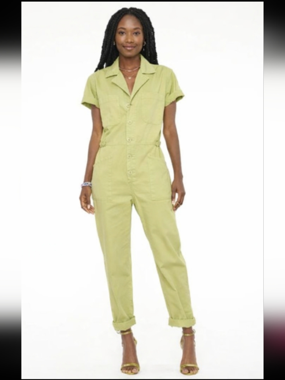 pistola Short-Sleeve Button-Front Jumpsuit, Women's Size Medium
